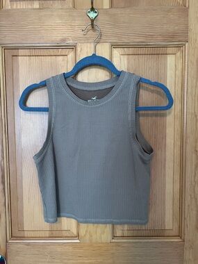 Hollister Ribbed Crop Tank Top — Taupe brown